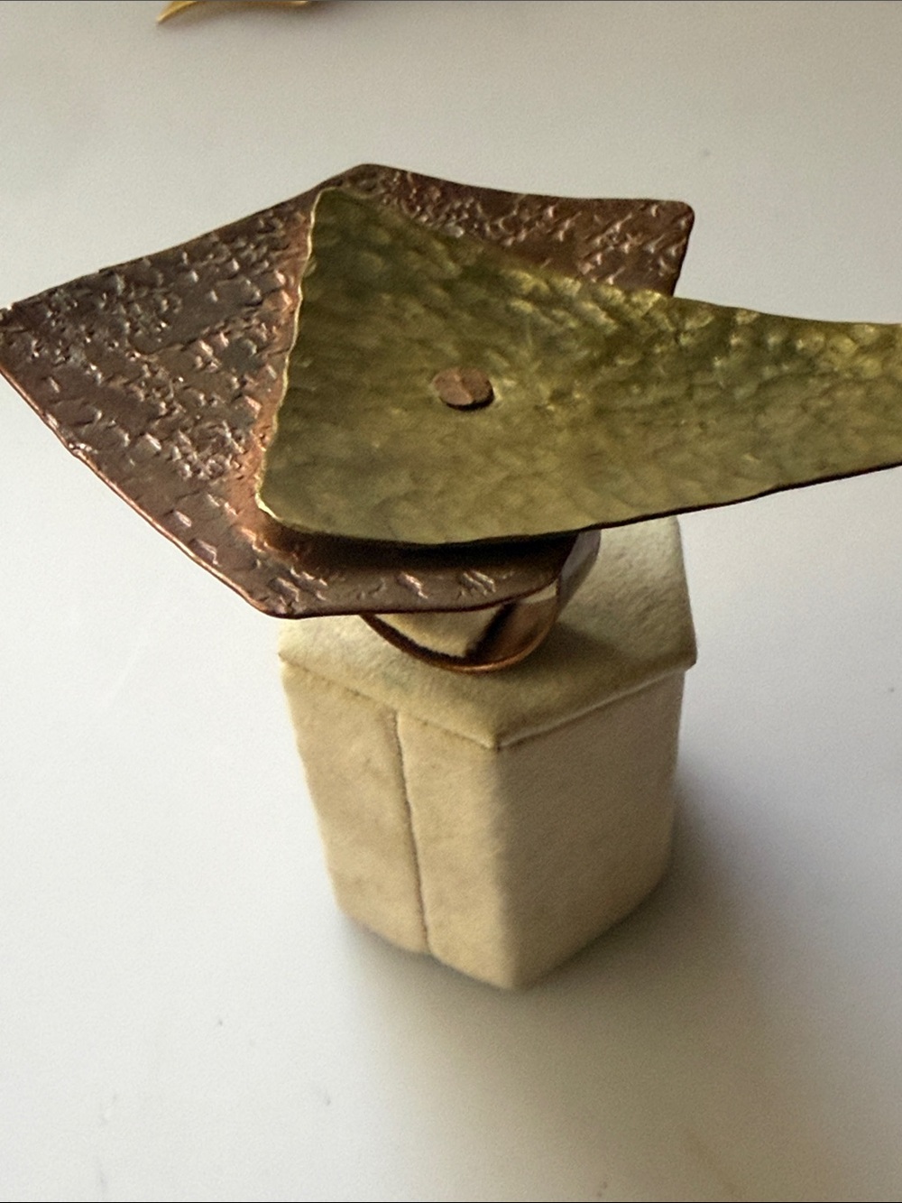 Signed Hammered Two-Tone Metal Statement Ring